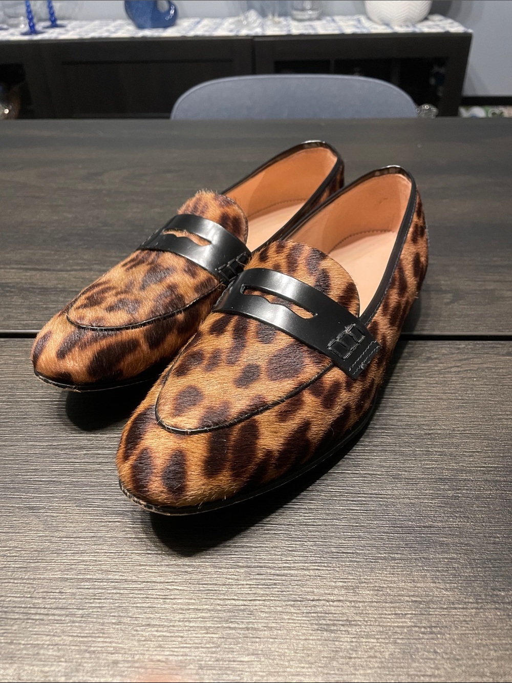 J. Crew Leopard Print Penny Loafers with Black Strap